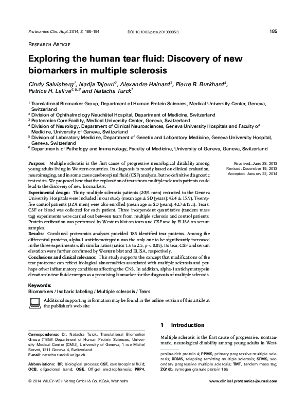 (PDF) Exploring the human tear fluid: Discovery of new biomarkers in ...