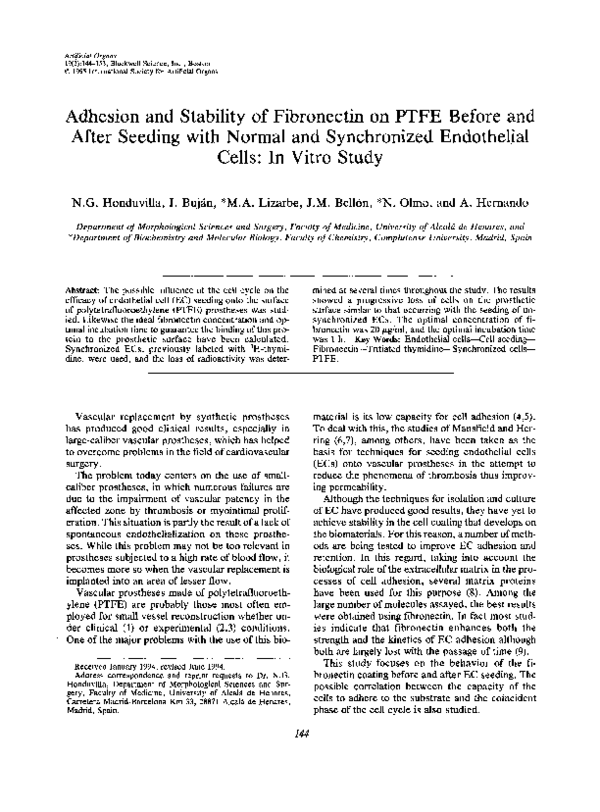 (PDF) Adhesion and Stability of Fibronectin on PTFE Before and After ...