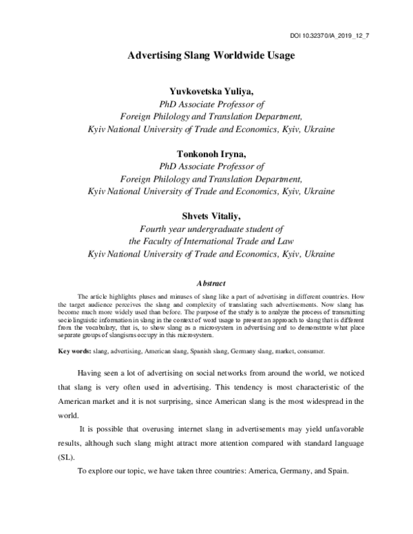 (PDF) Advertising Slang Worldwide Usage