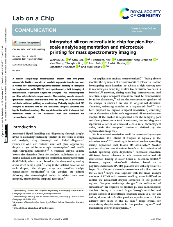 (PDF) Integrated silicon microfluidic chip for picoliter-scale analyte ...