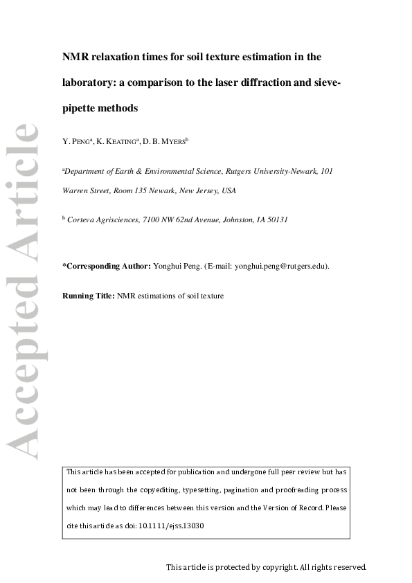 (PDF) NMR relaxation times for soil texture estimation in the