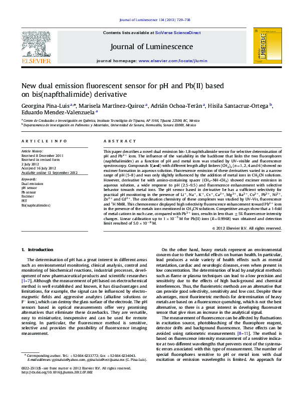(PDF) New dual emission fluorescent sensor for pH and Pb(II) based on ...