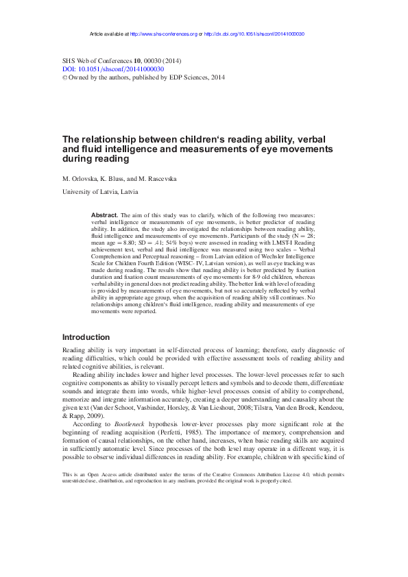 (PDF) The relationship between children‘s reading ability, verbal and ...