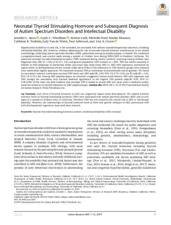 (PDF) Neonatal Thyroid Stimulating Hormone and Subsequent Diagnosis of ...