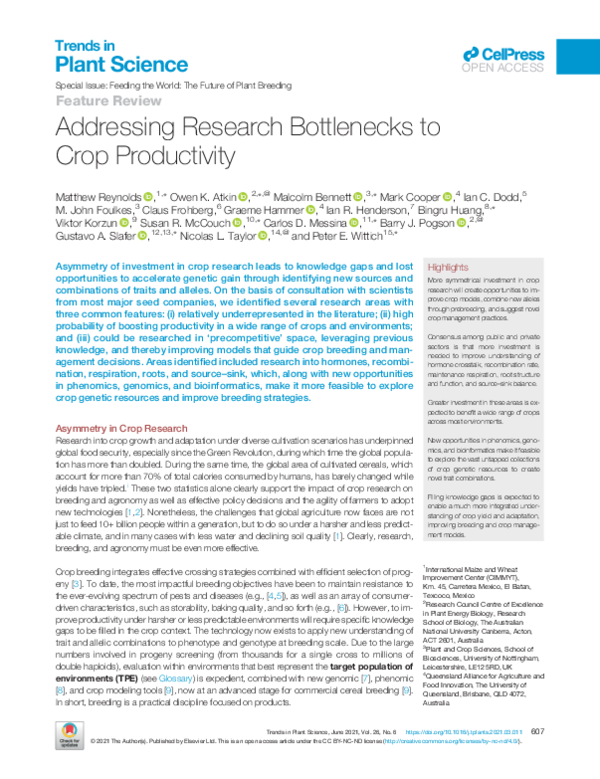 (PDF) Addressing Research Bottlenecks to Crop Productivity