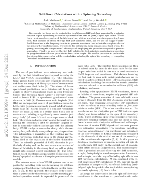 (PDF) Selfforce calculations with a spinning secondary Adam Pound