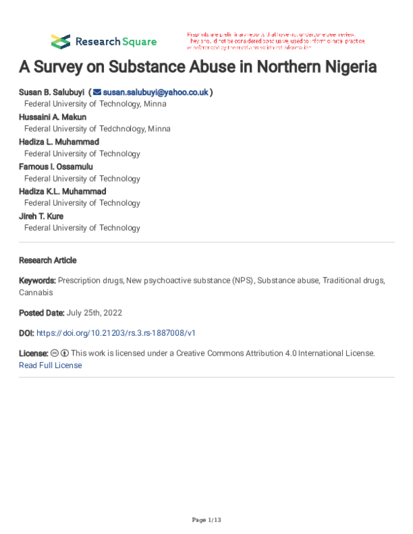 (PDF) A Survey on Substance Abuse in Northern Nigeria