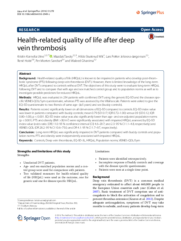 (PDF) Health-related quality of life after deep vein thrombosis