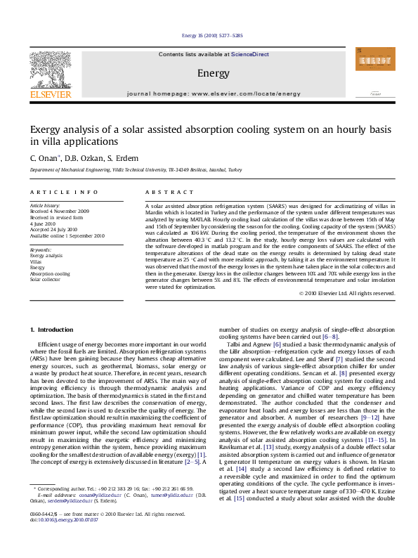 (PDF) Exergy analysis of a solar assisted absorption cooling system on ...