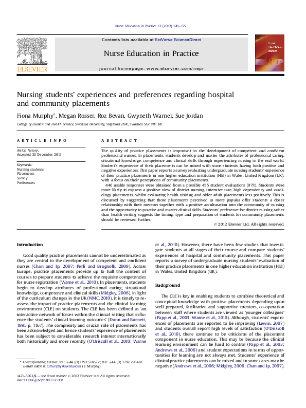 (PDF) Nursing students' experiences and preferences regarding hospital ...