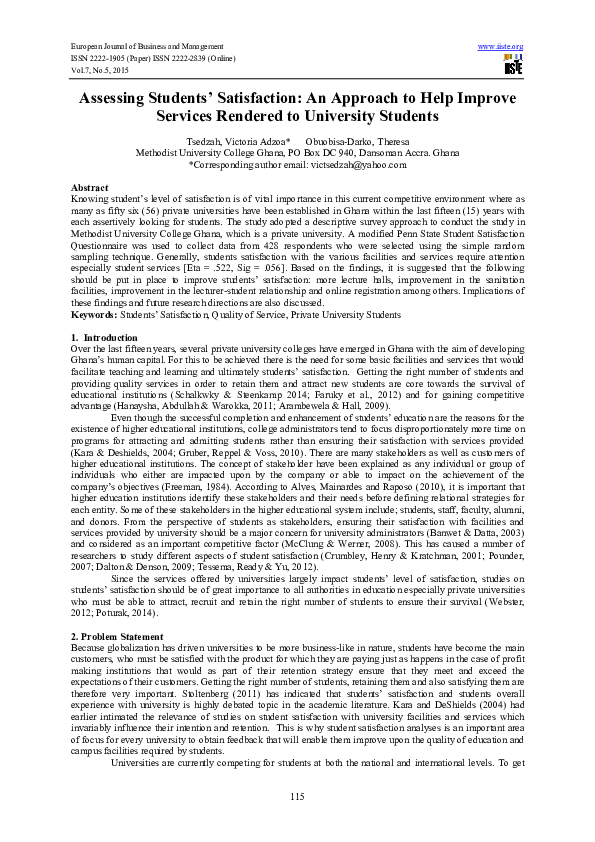 (PDF) Assessing Students’ Satisfaction: An Approach to Help Improve ...