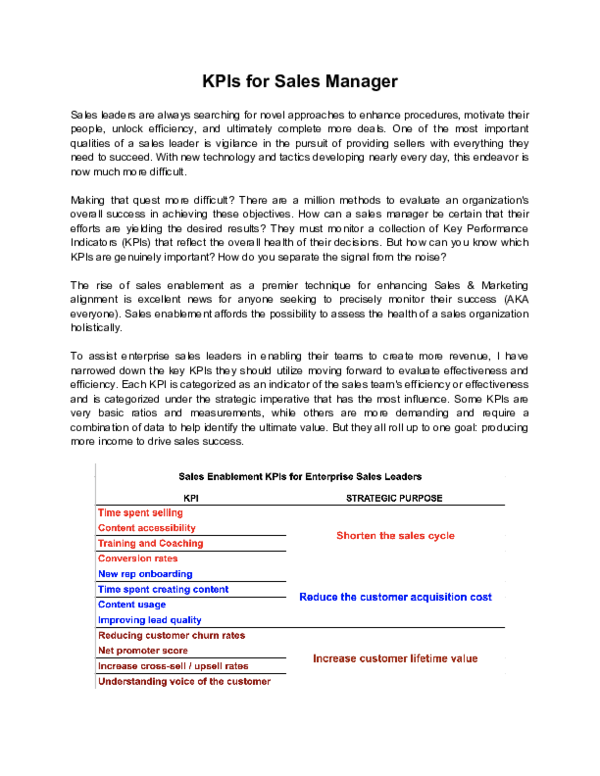 (DOC) KPIs for Sales Manager