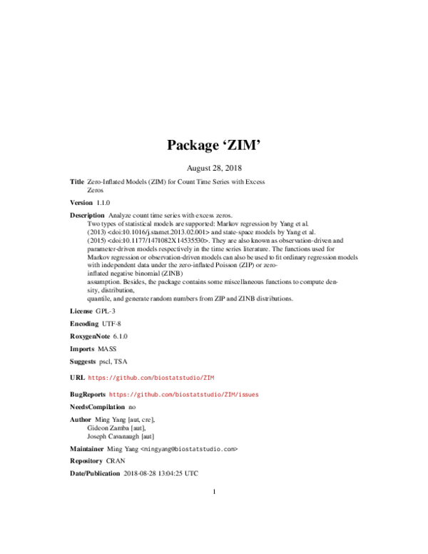 (PDF) Statistical models for count time series with excess zeros