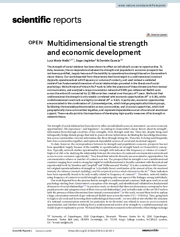 (PDF) Multidimensional tie strength and economic development