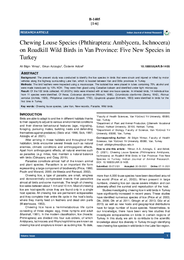 (PDF) Chewing Louse Species (Phthiraptera: Amblycera, Ischnocera) on ...