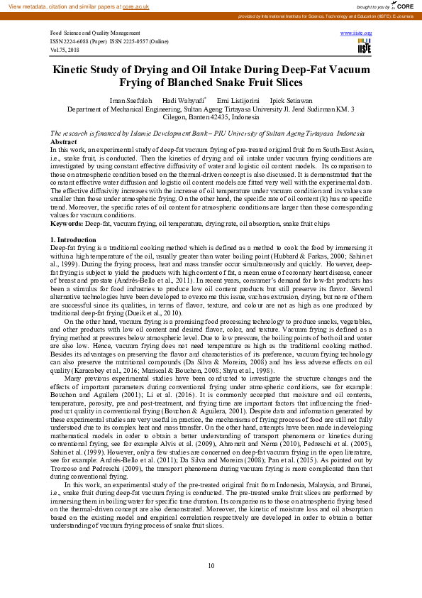 (PDF) Study of Drying and Oil Intake During DeepFat Vacuum