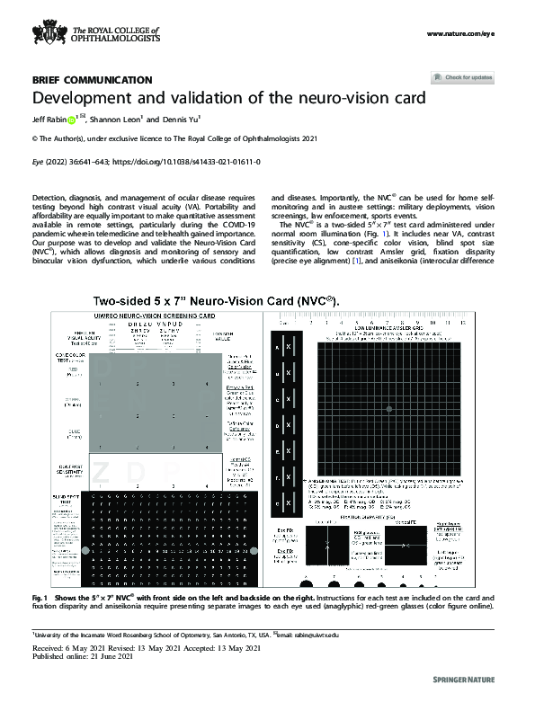 (PDF) Development and validation of the neuro-vision card