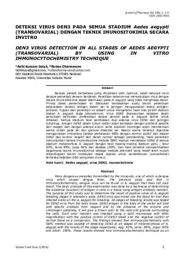 (PDF) Deteksi Virus Den3 pada Semua Stadium Aedes aegypti (Transovarial ...