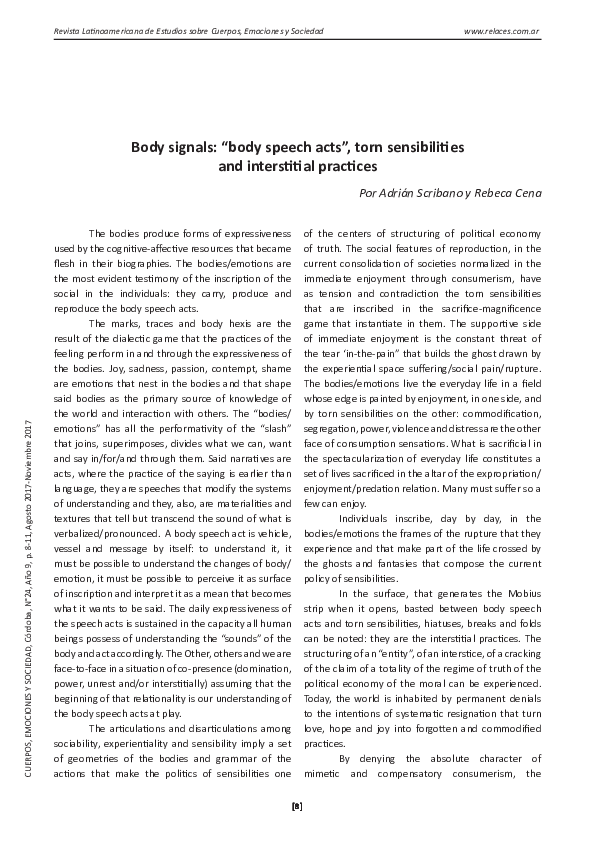 (PDF) Body signals: “body speech acts”, torn sensibilitiesand ...