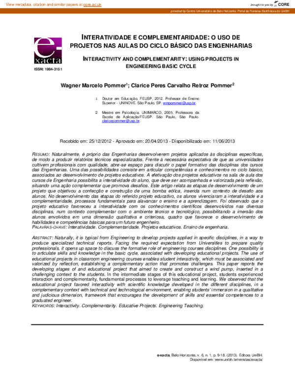 (PDF) Interatividade e Complementaridade: O Uso De Projetos Aulas Do ...