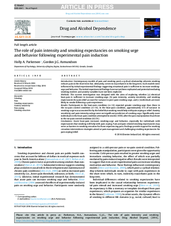 (PDF) The role of pain intensity and smoking expectancies on smoking ...