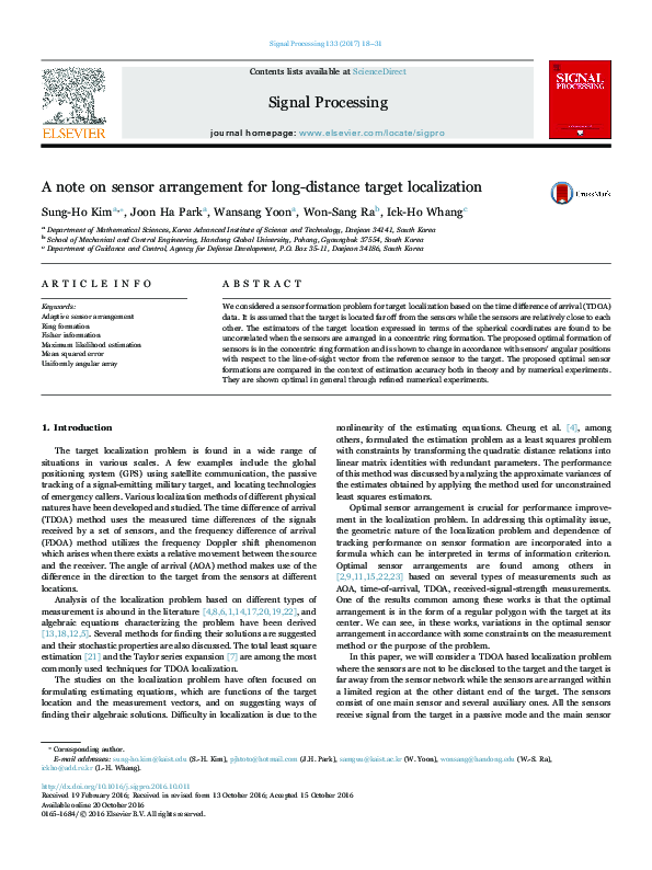 (PDF) A note on sensor arrangement for long-distance target localization