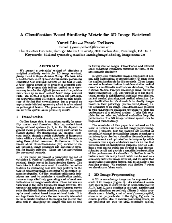 (PDF) A classification based similarity metric for 3D image retrieval