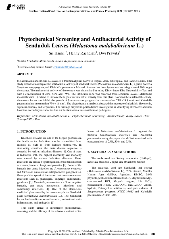 (PDF) Phytochemical Screening and Antibacterial Activity of Senduduk ...