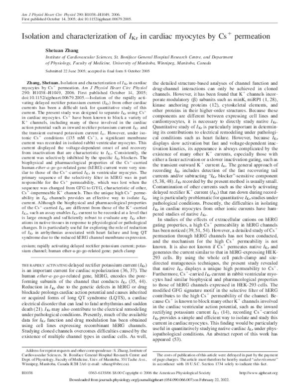 (PDF) Isolation and characterization of IKr in cardiac myocytes by Cs+ ...