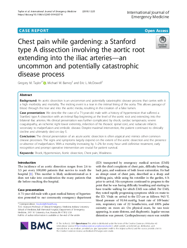(PDF) Chest pain while gardening: a Stanford type A dissection ...