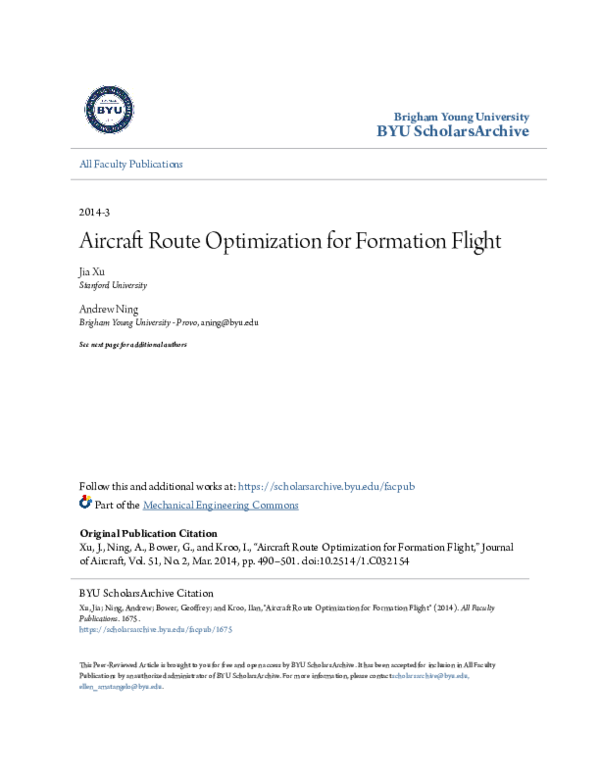 (PDF) Aircraft Route Optimization for Formation Flight