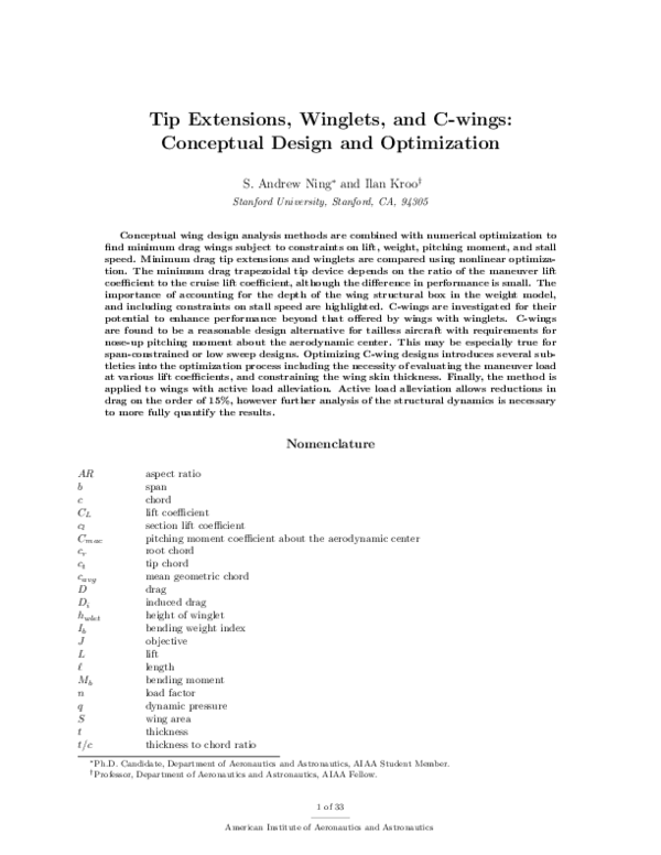 (PDF) Tip Extensions, Winglets, and C-wings: Conceptual Design and ...