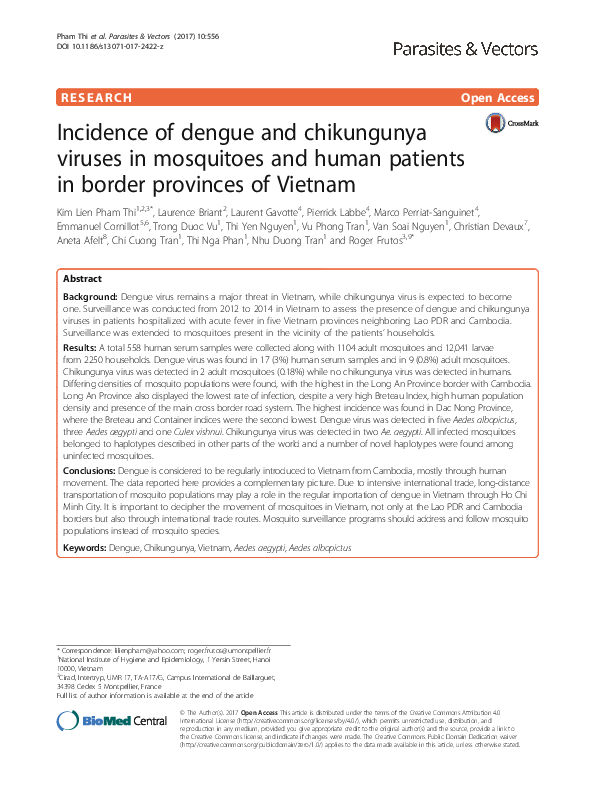 (PDF) Incidence of dengue and chikungunya viruses in mosquitoes and ...