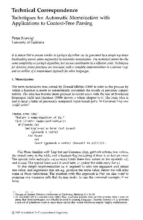 (PDF) Techniques for automatic memoization with applications to context ...