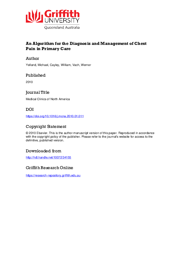 (PDF) An Algorithm for the Diagnosis and Management of Chest Pain in ...