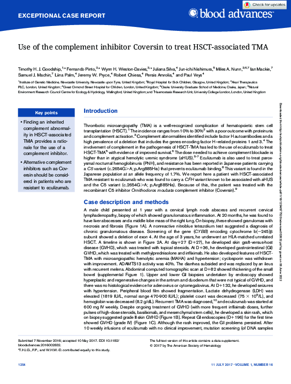 (PDF) Use of the complement inhibitor Coversin to treat HSCT-associated TMA