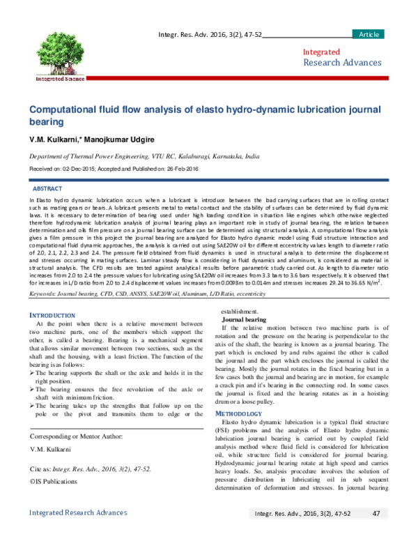 (PDF) Computational Fluid Flow Analysis of Elasto Hydro-Dynamic ...