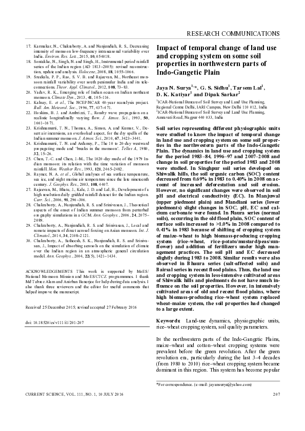 (PDF) Impact of Temporal Change of Land Use and Cropping System on Some ...