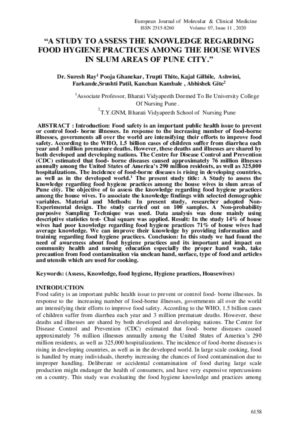 (PDF) A Study to Assess the Knowledge Regarding Food Hygiene Practices ...
