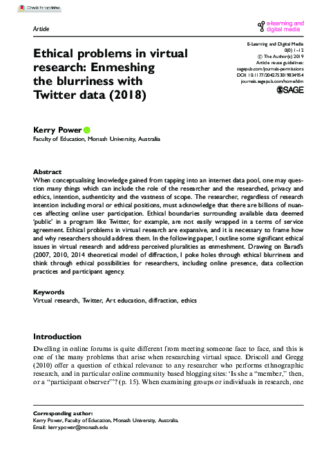 (PDF) Ethical problems in virtual research: Enmeshing the blurriness ...