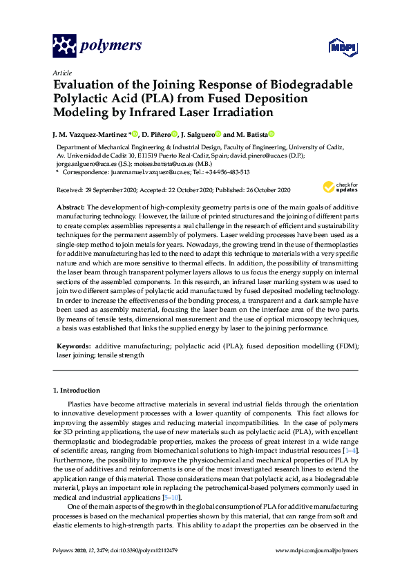 (PDF) Evaluation of the Joining Response of Biodegradable Polylactic ...