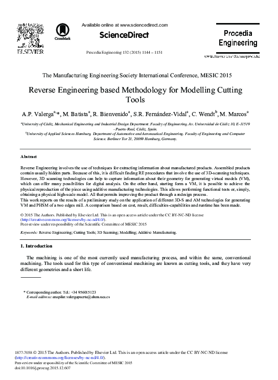 (PDF) Reverse Engineering Based Methodology for Modelling Cutting Tools