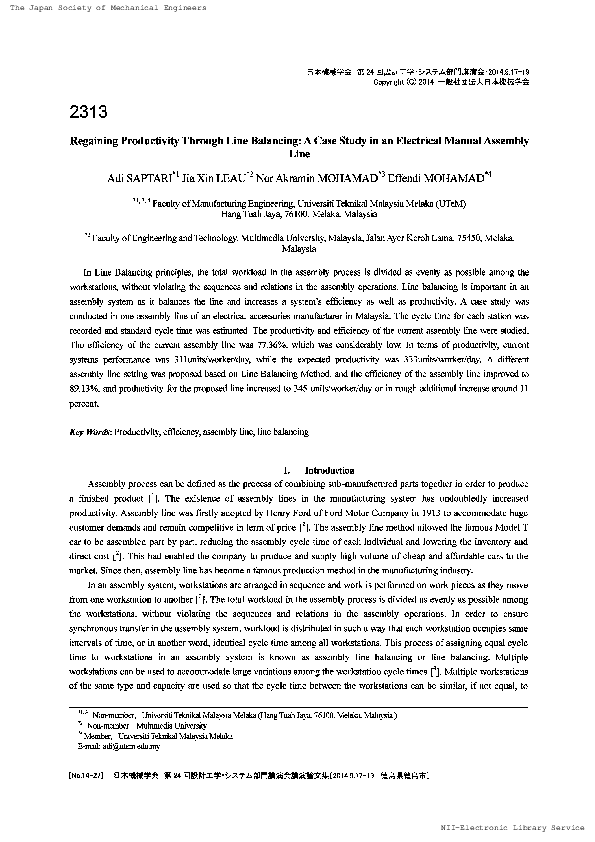 (PDF) 2313 Regaining Productivity Through Line Balancing : A Case Study ...