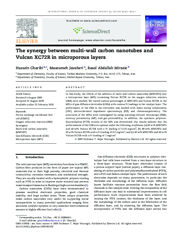 (PDF) The synergy between multi-wall carbon nanotubes and Vulcan XC72R ...
