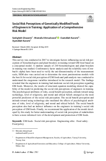 (PDF) Social Risk Perceptions of Genetically Modified Foods of ...