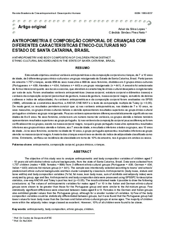 (PDF) Anthropometry and body composition of children from distinct ...