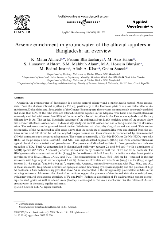 (PDF) Arsenic enrichment in groundwater of the alluvial aquifers in ...