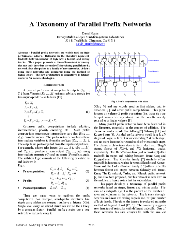 (PDF) A taxonomy of parallel prefix networks