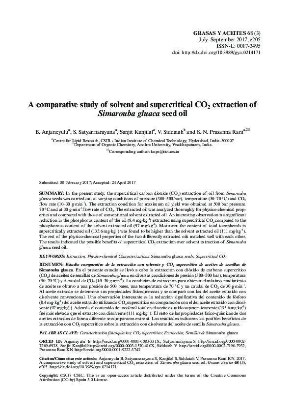 (PDF) A comparative study of solvent and supercritical CO 2 extraction ...