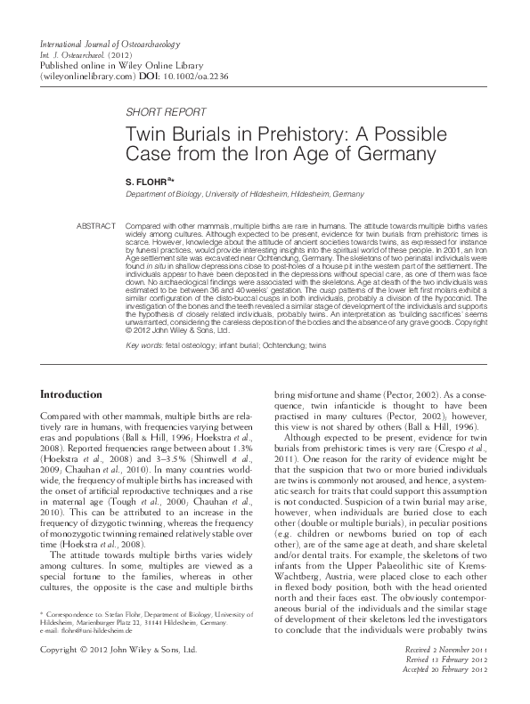 (PDF) Twin Burials in Prehistory: A Possible Case from the Iron Age of ...